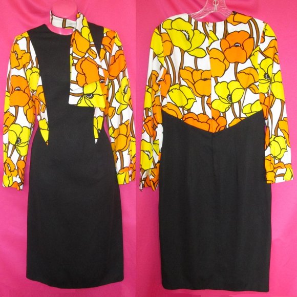 1970s vintage mod orange black dress headband size large 12 - Picture 3 of 6